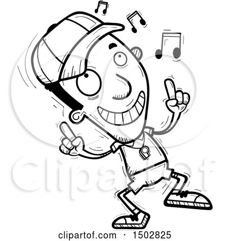 Clipart of a Black and White Black Male Coach Doing a Happy Dance - Royalty Free Vector Illustration by Cory Thoman
