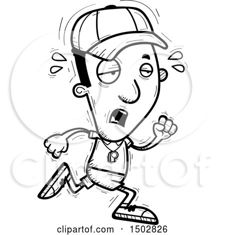 Clipart of a Black and White Tired Running Black Male Coach - Royalty Free Vector Illustration by Cory Thoman