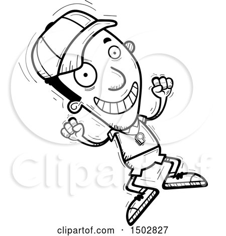 Clipart of a Black and White Jumping Black Male Coach - Royalty Free Vector Illustration by Cory Thoman