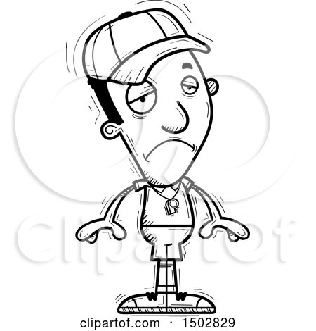 Clipart of a Black and White Sad Black Male Coach - Royalty Free Vector Illustration by Cory Thoman