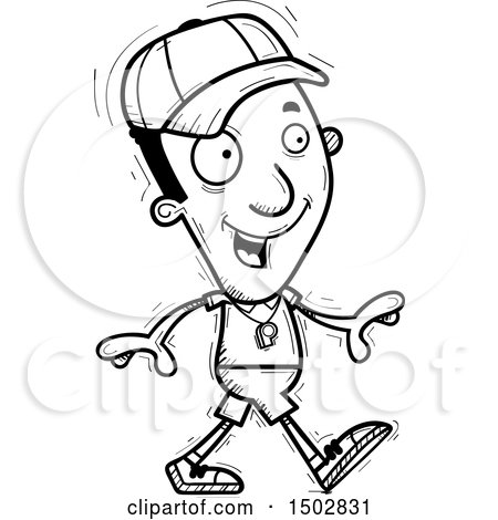 Clipart of a Black and White Walking Black Male Coach - Royalty Free Vector Illustration by Cory Thoman