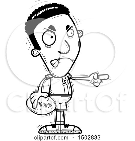 Clipart of a Black and White Mad Pointing Black Male Football Player - Royalty Free Vector Illustration by Cory Thoman