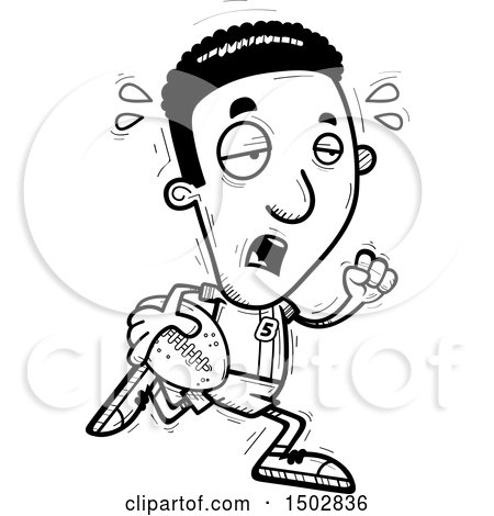 Clipart of a Black and White Tired Running Black Male Football Player - Royalty Free Vector Illustration by Cory Thoman