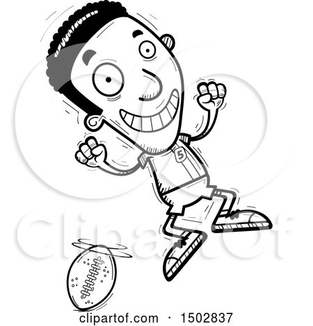 Clipart of a Black and White Jumping Black Male Football Player - Royalty Free Vector Illustration by Cory Thoman
