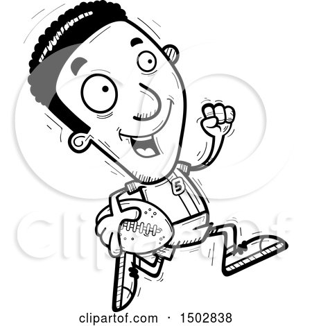 Clipart of a Black and White Running Black Male Football Player - Royalty Free Vector Illustration by Cory Thoman