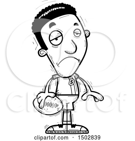 Clipart of a Black and White Sad Black Male Football Player - Royalty Free Vector Illustration by Cory Thoman