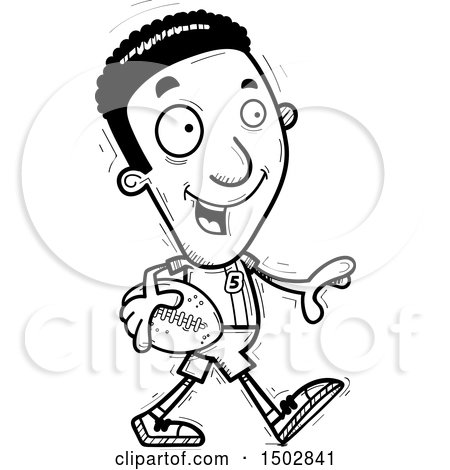 Clipart of a Black and White Walking Black Male Football Player - Royalty Free Vector Illustration by Cory Thoman