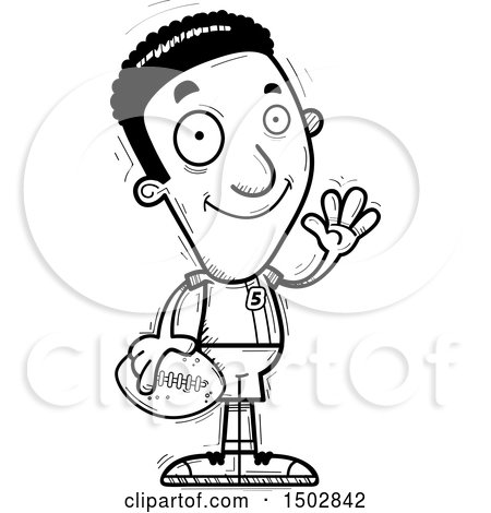Clipart of a Black and White Waving Black Male Football Player - Royalty Free Vector Illustration by Cory Thoman