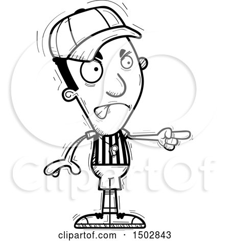 Clipart of a Black and White Mad Pointing Black Male Referee - Royalty Free Vector Illustration by Cory Thoman