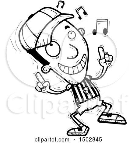 Clipart of a Black and White Black Male Referee Doing a Happy Dance - Royalty Free Vector Illustration by Cory Thoman