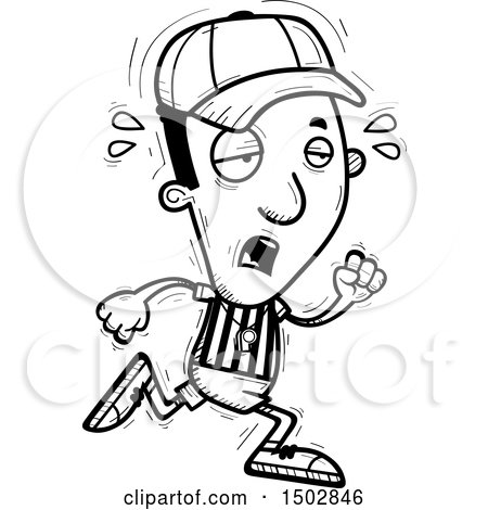 Clipart of a Black and White Tired Running Black Male Referee - Royalty Free Vector Illustration by Cory Thoman