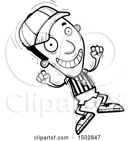 Clipart of a Black and White Jumping Black Male Referee - Royalty Free Vector Illustration by Cory Thoman