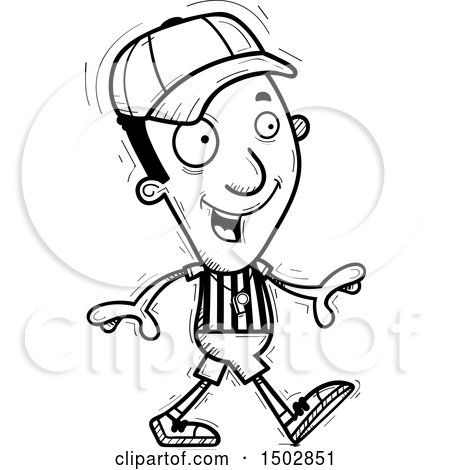Clipart of a Black and White Walking Black Male Referee - Royalty Free Vector Illustration by Cory Thoman