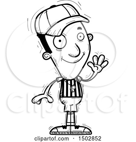 Clipart of a Black and White Waving Black Male Referee - Royalty Free Vector Illustration by Cory Thoman