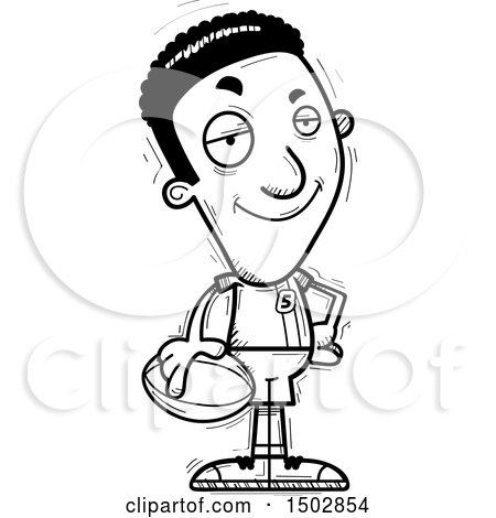 Clipart of a Black and White Confident Black Male Rugby Player - Royalty Free Vector Illustration by Cory Thoman