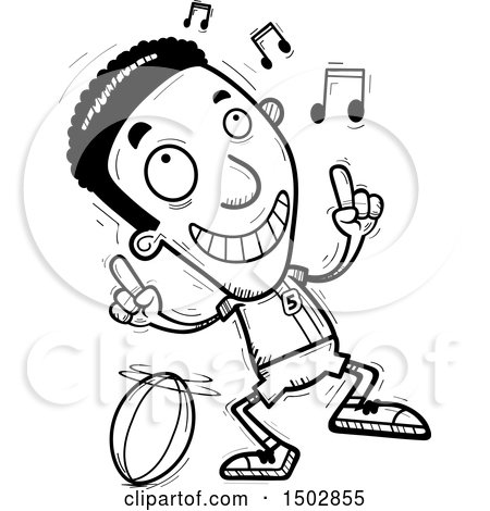 Clipart of a Black and White Black Male Rugby Player Doing a Happy Dance - Royalty Free Vector Illustration by Cory Thoman