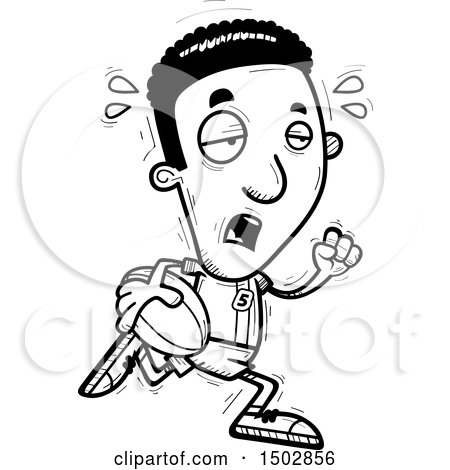 Clipart of a Black and White Tired Running Black Male Rugby Player - Royalty Free Vector Illustration by Cory Thoman