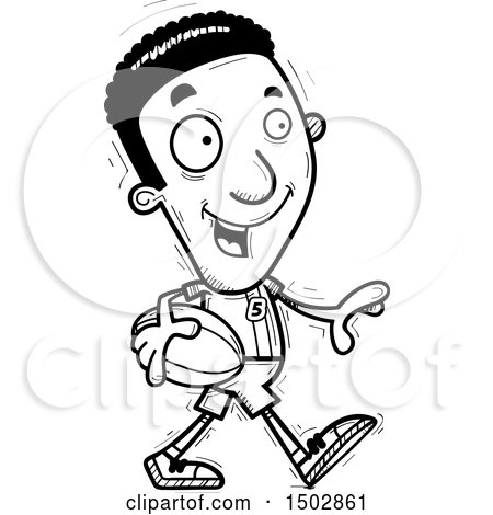 Clipart of a Black and White Walking Black Male Rugby Player - Royalty Free Vector Illustration by Cory Thoman