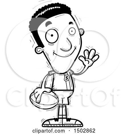 Clipart of a Black and White Waving Black Male Rugby Player - Royalty Free Vector Illustration by Cory Thoman