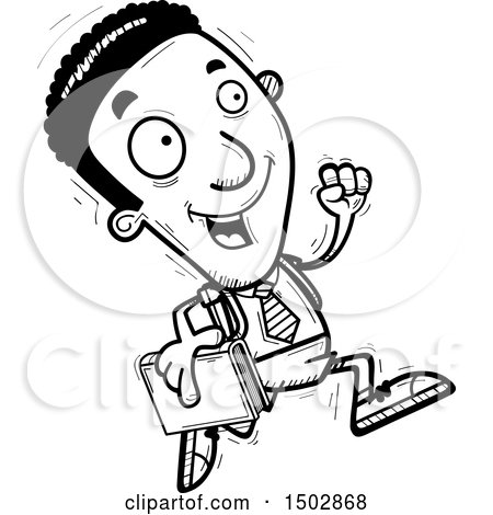 Clipart of a Black and White Running Black Male College Student - Royalty Free Vector Illustration by Cory Thoman