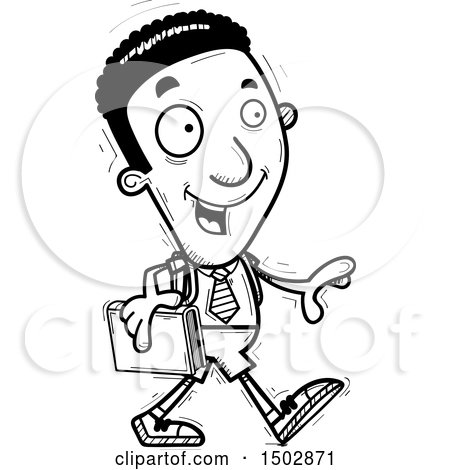 Clipart of a Black and White Walking Black Male College Student - Royalty Free Vector Illustration by Cory Thoman