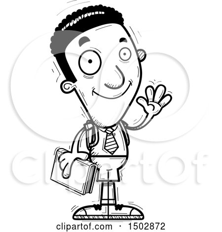 Clipart of a Black and White Waving Black Male College Student - Royalty Free Vector Illustration by Cory Thoman