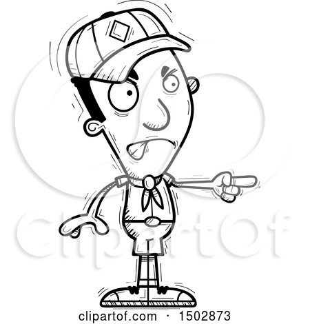 Clipart of a Black and White Mad Pointing Black Male Scout - Royalty Free Vector Illustration by Cory Thoman