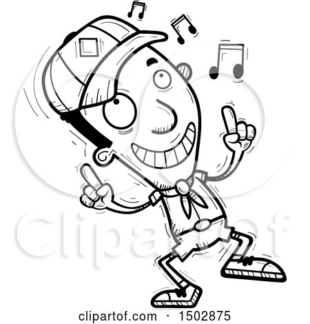 Clipart of a Black and White Black Male Scout Doing a Happy Dance - Royalty Free Vector Illustration by Cory Thoman
