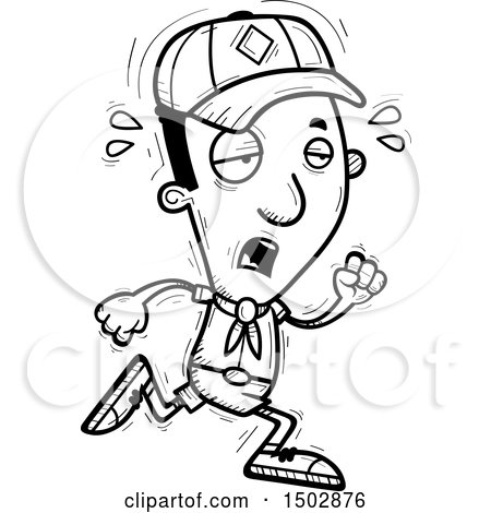 Clipart of a Black and White Tired Running Black Male Scout - Royalty Free Vector Illustration by Cory Thoman