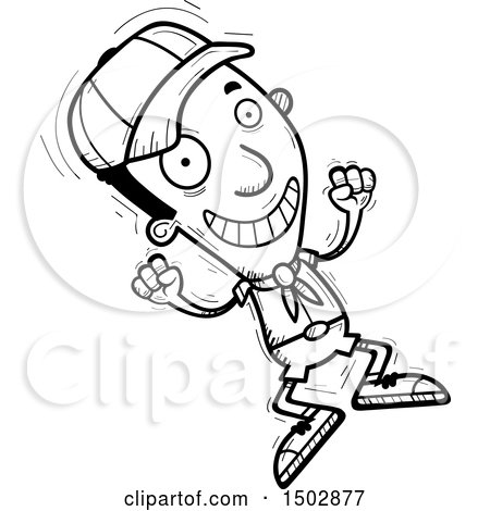 Clipart of a Black and White Jumping Black Male Scout - Royalty Free Vector Illustration by Cory Thoman