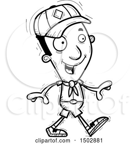 Clipart of a Black and White Walking Black Male Scout - Royalty Free Vector Illustration by Cory Thoman