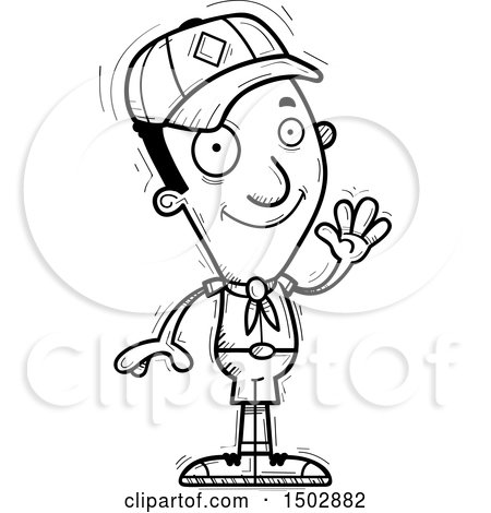 Clipart of a Black and White Waving Black Male Scout - Royalty Free Vector Illustration by Cory Thoman