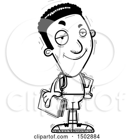 Clipart of a Black and White Confident Black Male Community College Student - Royalty Free Vector Illustration by Cory Thoman