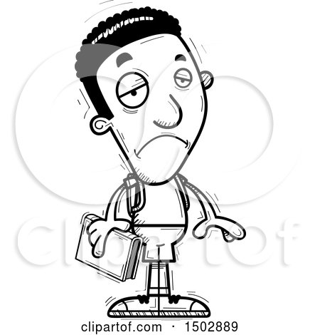 Clipart of a Black and White Sad Black Male Community College Student - Royalty Free Vector Illustration by Cory Thoman
