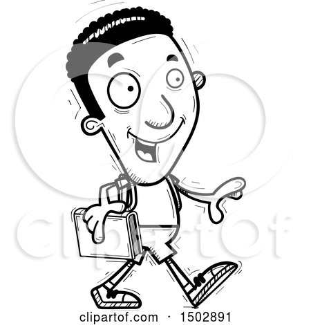 Clipart of a Black and White Walking Black Male Community College Student - Royalty Free Vector Illustration by Cory Thoman