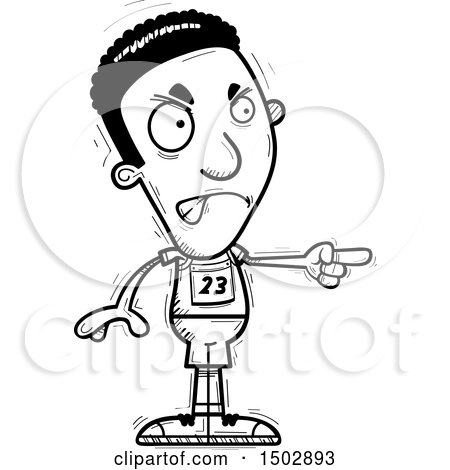 Clipart of a Black and White Mad Pointing Black Male Track and Field Athlete - Royalty Free Vector Illustration by Cory Thoman
