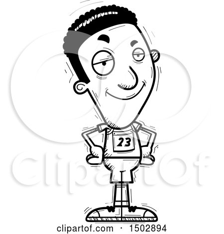 Clipart of a Black and White Confident Black Male Track and Field Athlete - Royalty Free Vector Illustration by Cory Thoman