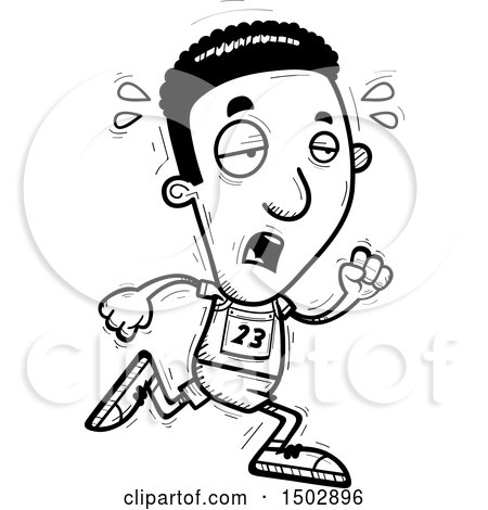 Clipart of a Black and White Tired Running Black Male Track and Field Athlete - Royalty Free Vector Illustration by Cory Thoman