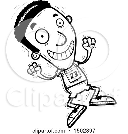 Clipart of a Black and White Jumping Black Male Track and Field Athlete - Royalty Free Vector Illustration by Cory Thoman