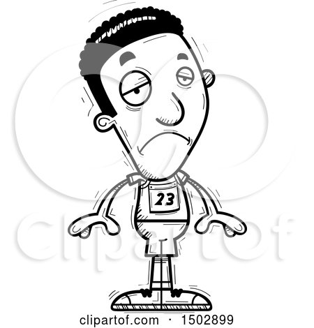 Clipart of a Black and White Sad Black Male Track and Field Athlete - Royalty Free Vector Illustration by Cory Thoman