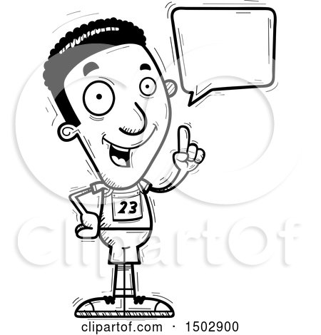 Clipart of a Black and White Talking Black Male Track and Field Athlete - Royalty Free Vector Illustration by Cory Thoman