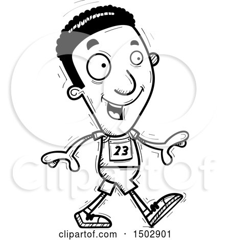 Clipart of a Black and White Walking Black Male Track and Field Athlete - Royalty Free Vector Illustration by Cory Thoman