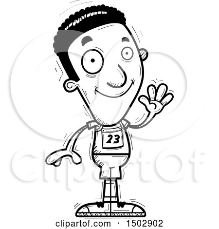 Clipart of a Black and White Waving Black Male Track and Field Athlete - Royalty Free Vector Illustration by Cory Thoman
