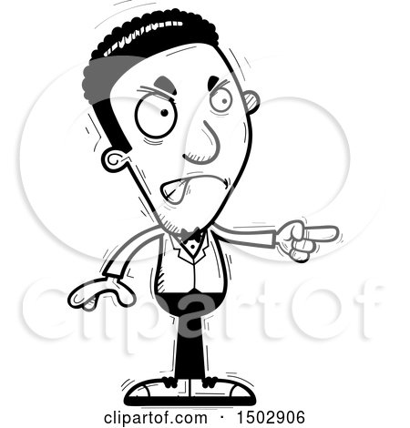 Clipart of a Black and White Mad Pointing African American Man in a Tuxedo - Royalty Free Vector Illustration by Cory Thoman