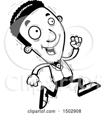 Clipart of a Black and White Running African American Man in a Tuxedo - Royalty Free Vector Illustration by Cory Thoman