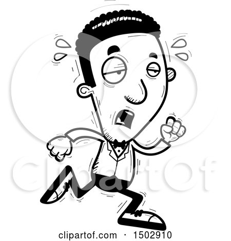 Clipart of a Black and White Tired Running African American Man in a Tuxedo - Royalty Free Vector Illustration by Cory Thoman