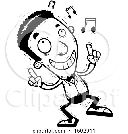 Clipart of a Black and White Dancing African American Man in a Tuxedo - Royalty Free Vector Illustration by Cory Thoman