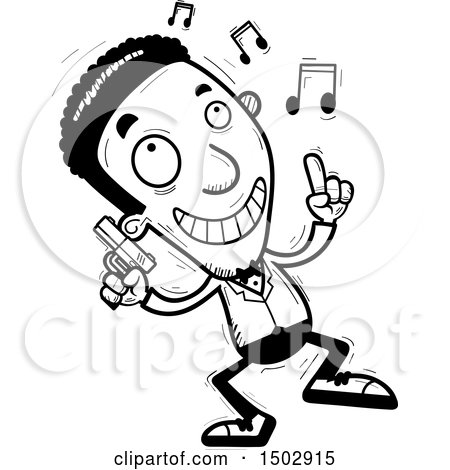 Clipart of a Black and White Dancing African American Male Spy or Secret Service Agent - Royalty Free Vector Illustration by Cory Thoman