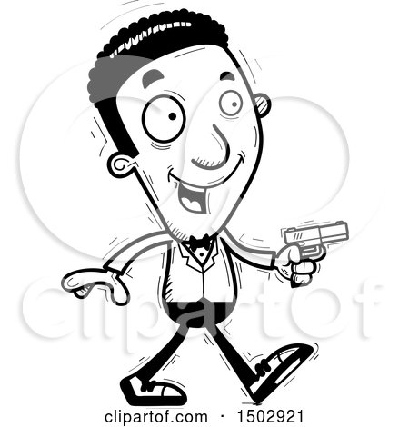 Clipart of a Black and White Walking African American Male Spy or Secret Service Agent - Royalty Free Vector Illustration by Cory Thoman
