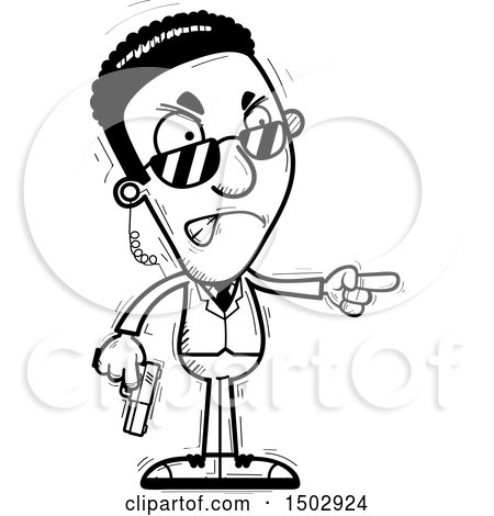 Clipart of a Black and White Mad African American Male Secret Service Agent - Royalty Free Vector Illustration by Cory Thoman